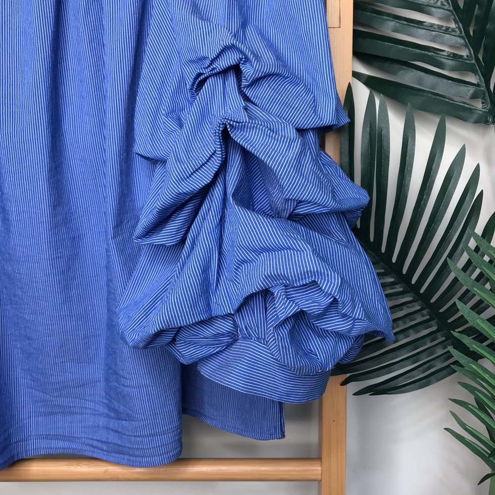 SOLD Zara Blue Striped Ruffle Sleeve Top Blouse M - Picture 4 of 14